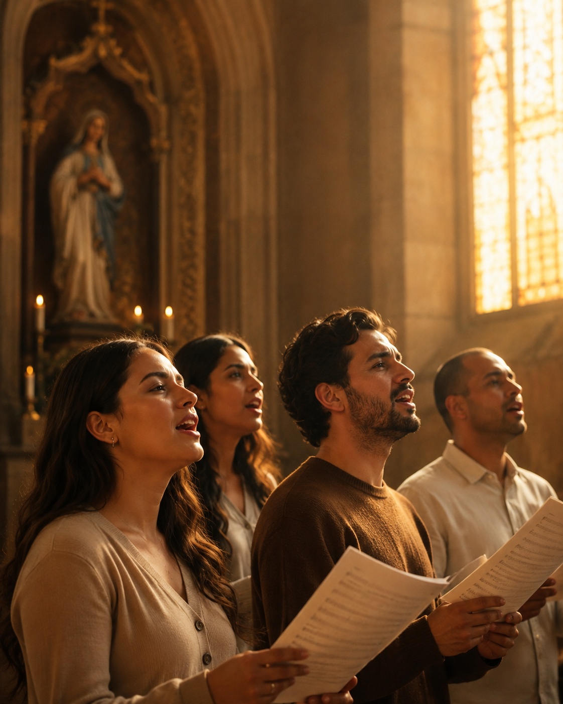 Coro cantando en una iglesia