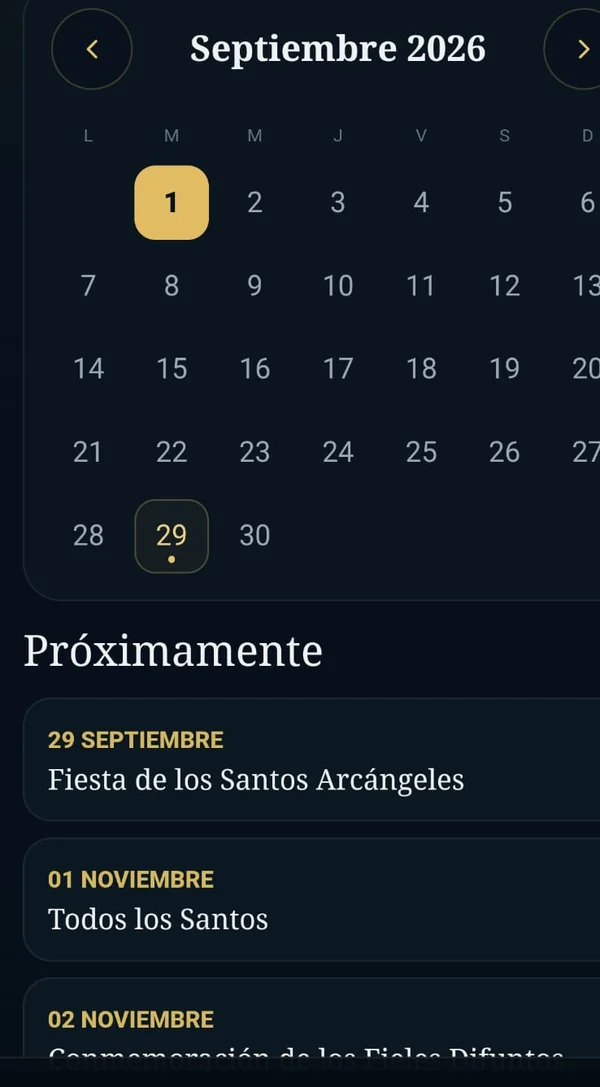 Calendario espiritual de Santuario Divino