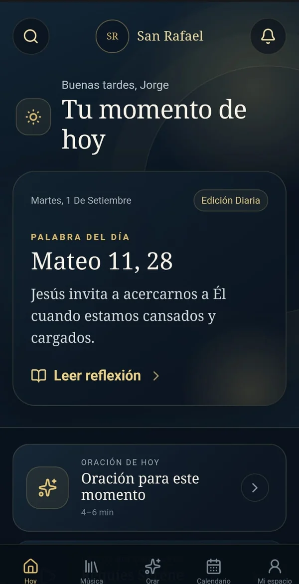 Pantalla de reflexión diaria de Santuario Divino