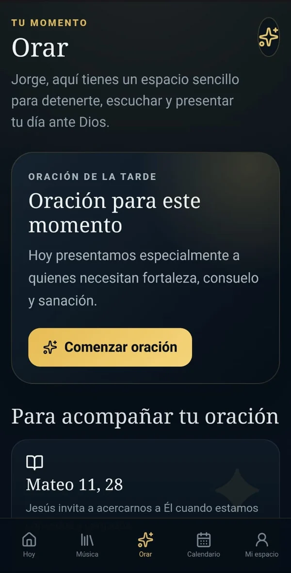 Pantalla de oraciones diarias de Santuario Divino